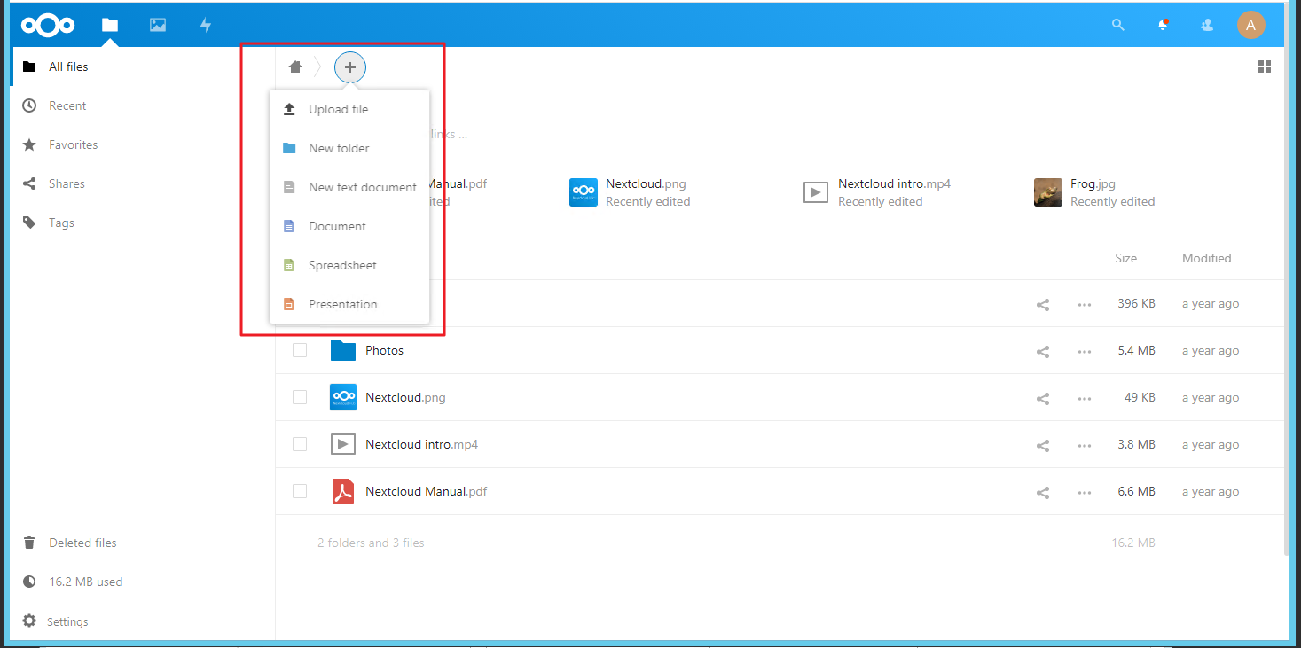 Nextcloud: archiviare file, creare cartelle e documenti